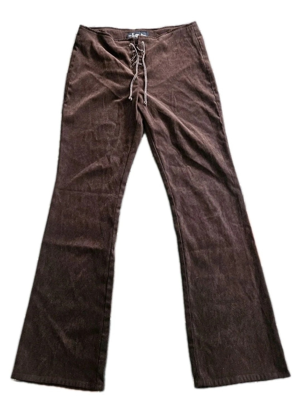Vintage l.e.i. Y2K Lace Up Flare Pants Brown Suede Feel Juniors Size 11 Stretch